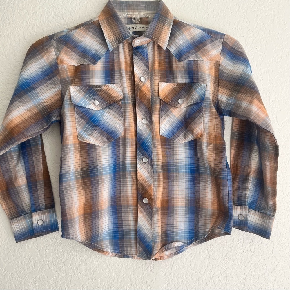 Roper Western Shirt Snap Pearl Buttons Long Sleeves Small 6-7 Unisex